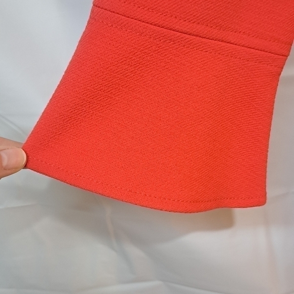 J.Crew Size 2 Bell Sleeve Crepe Midi Dress Coral Papaya A-line Exposed Zipper - Picture 5 of 13